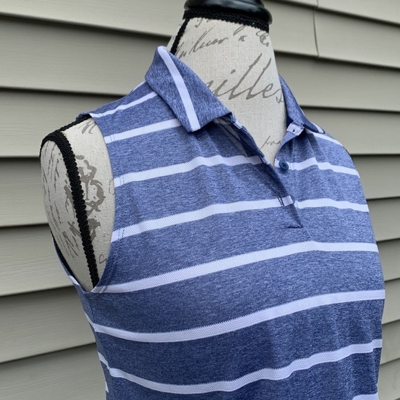 NIKE DRI-FIT Sleeveless Striped Golf Polo - Heathered Blue/White - Picture 11 of 16